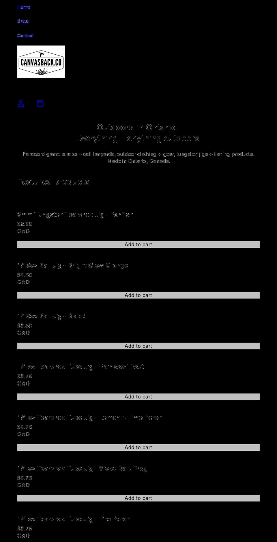 canvasbackco.com shopify website screenshot