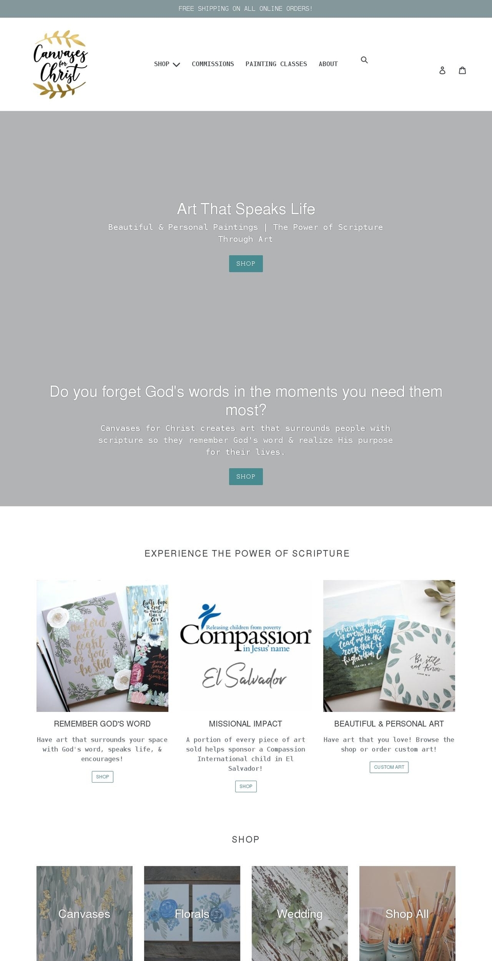 canvasesforchrist.com shopify website screenshot