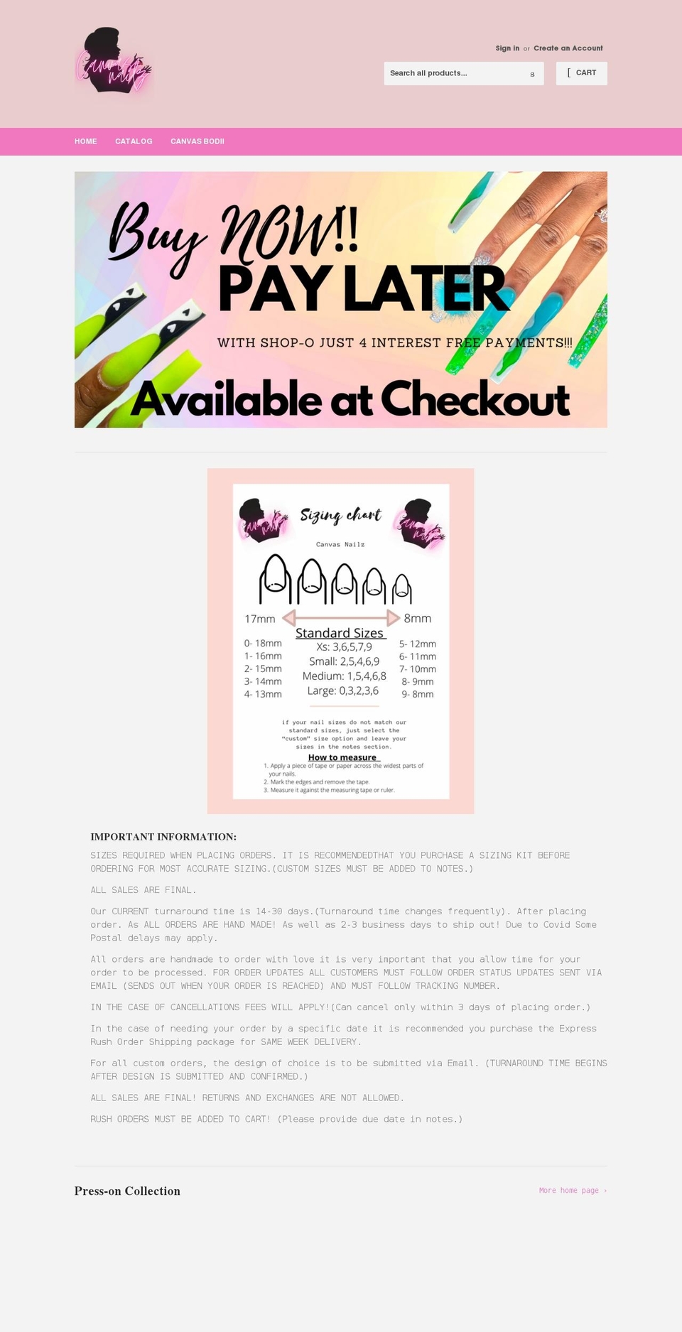 canvasnailz.com shopify website screenshot