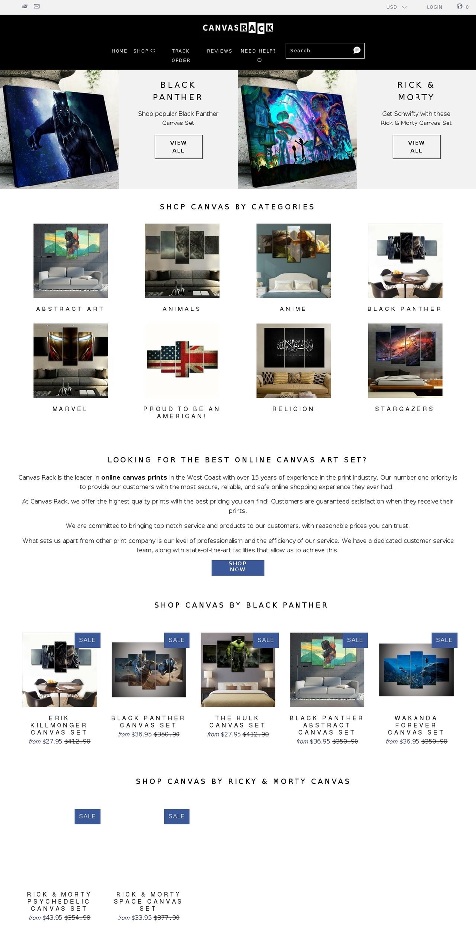 canvasrack.com shopify website screenshot