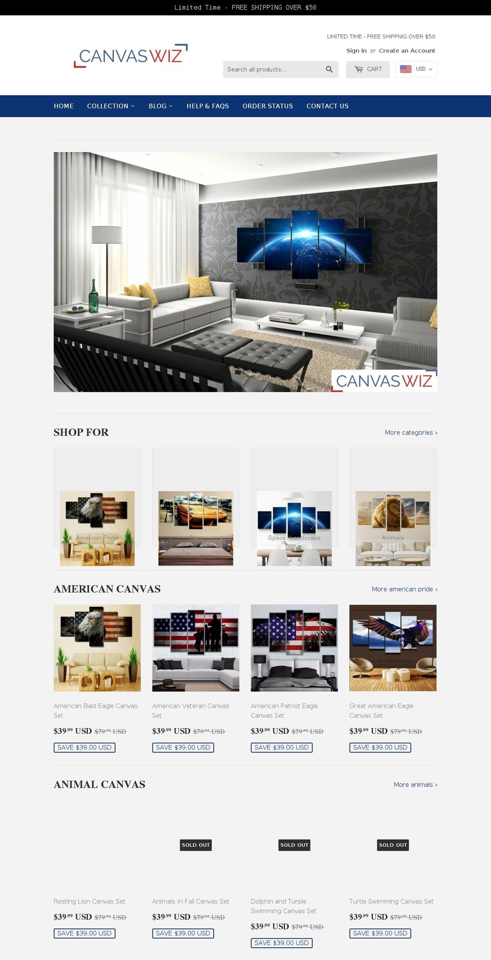 canvaswiz.com — Shopify storefront screenshot
