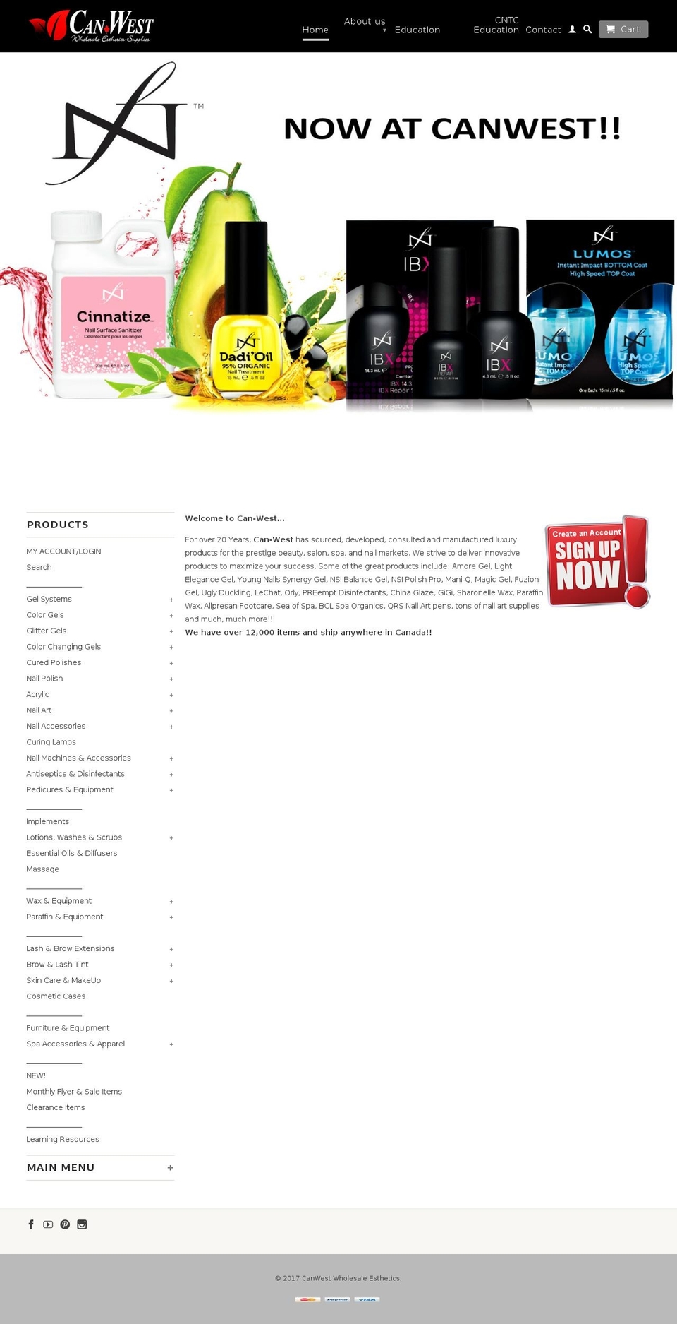 canwestwholesaleesthetics.ca shopify website screenshot