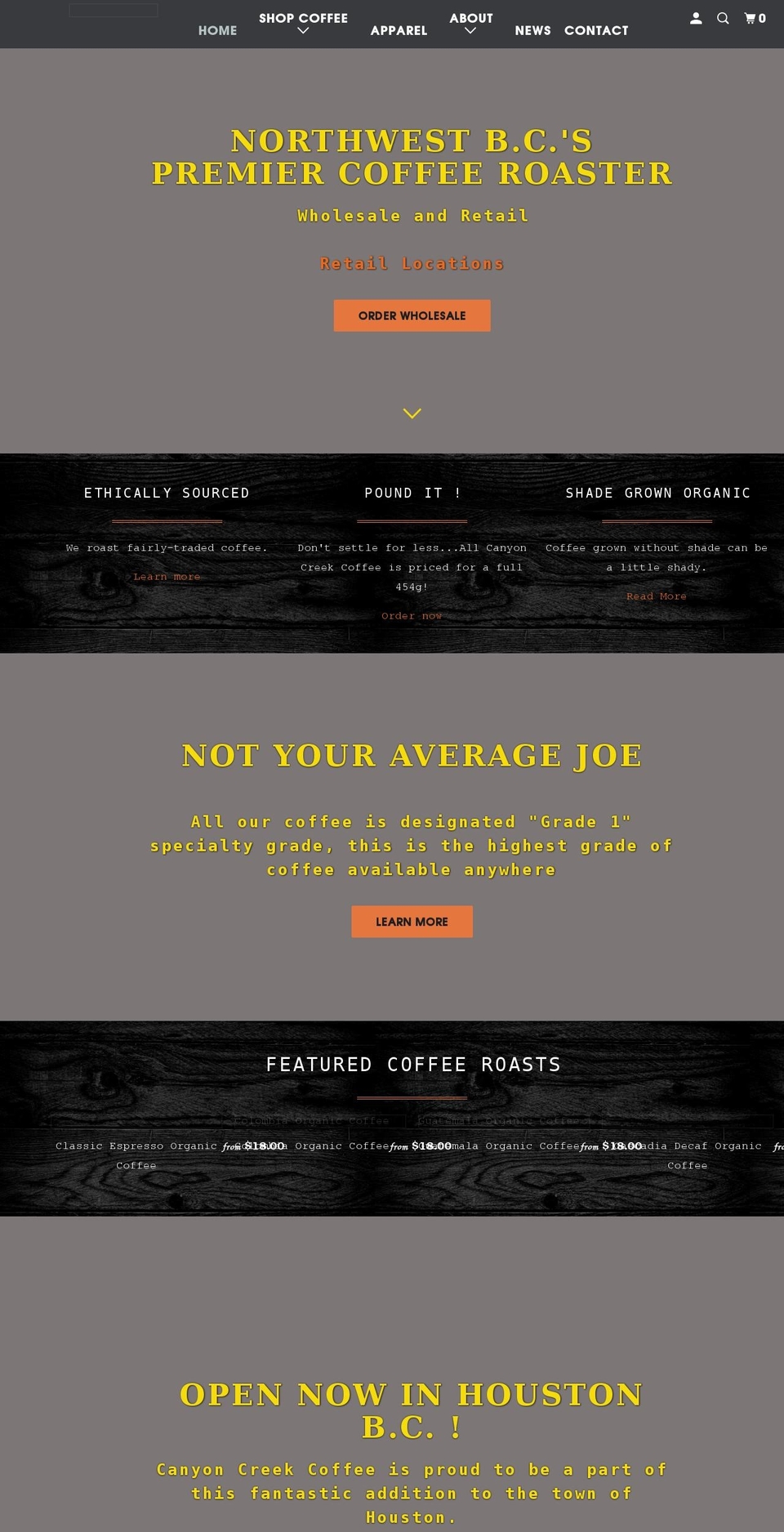 canyoncreekcoffee.com shopify website screenshot
