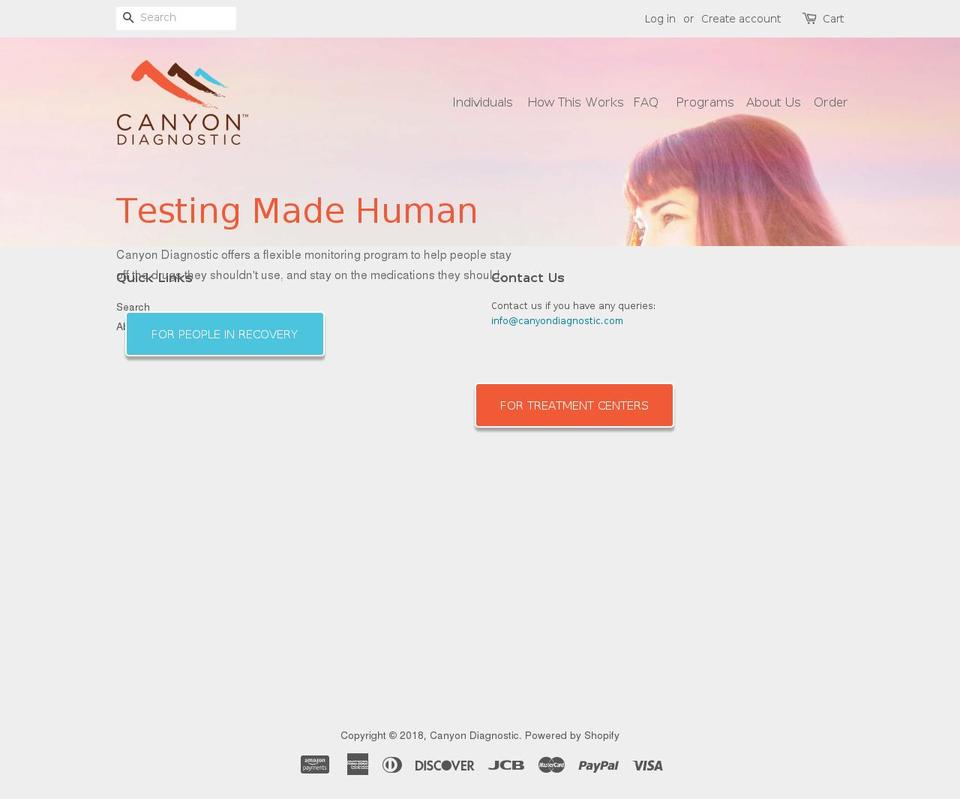 canyondiagnostic.com shopify website screenshot