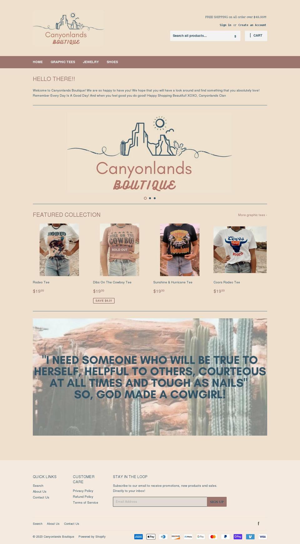 canyonlandsboutique.com shopify website screenshot