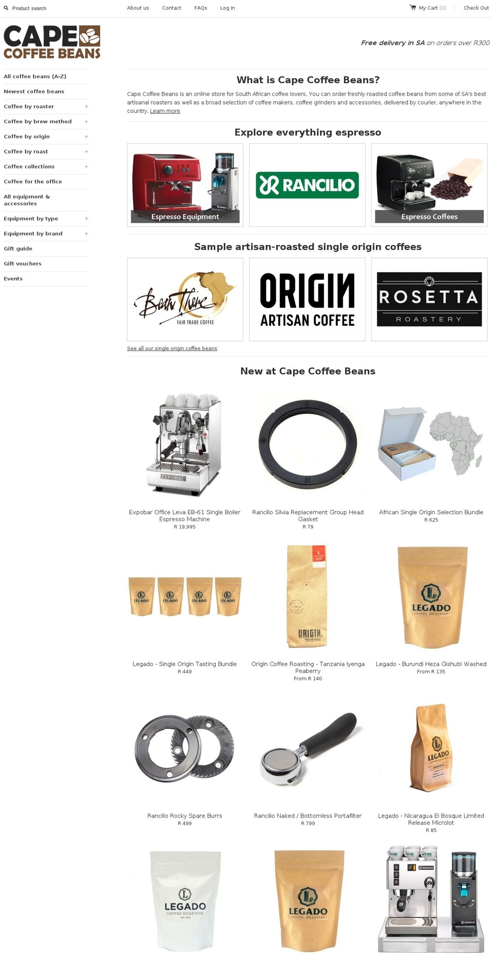 capecoffeebeans.co.za shopify website screenshot