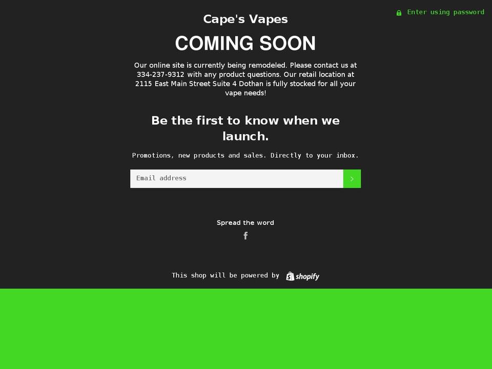 capesvapes.com shopify website screenshot