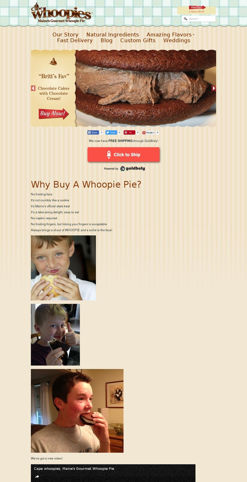 capewhoopies.com shopify website screenshot