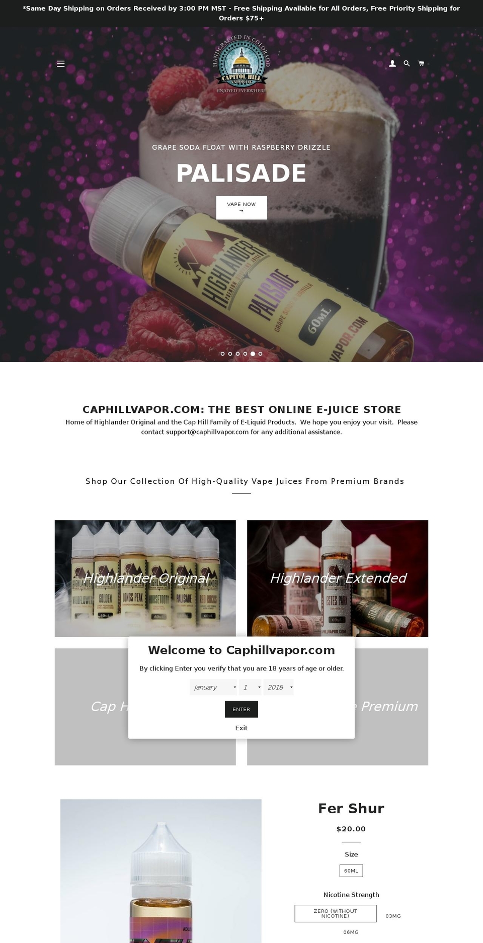 Plug in SEO Fixes Shopify theme site example caphillvapor.com