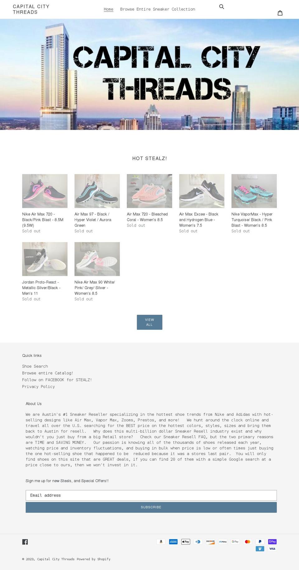 capitalcitysneakers.com shopify website screenshot