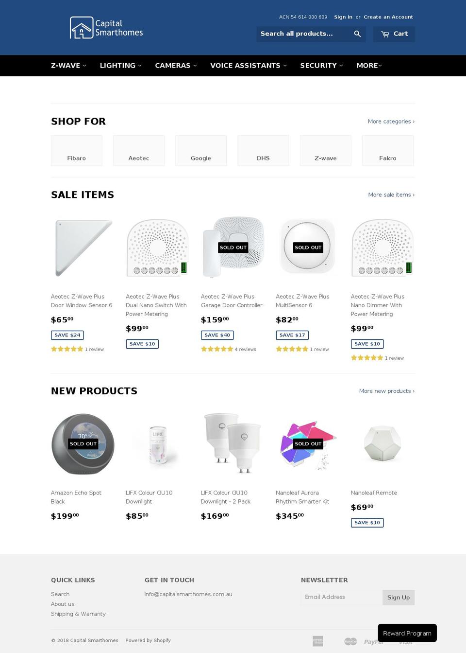 capitalsmarthomes.com.au shopify website screenshot