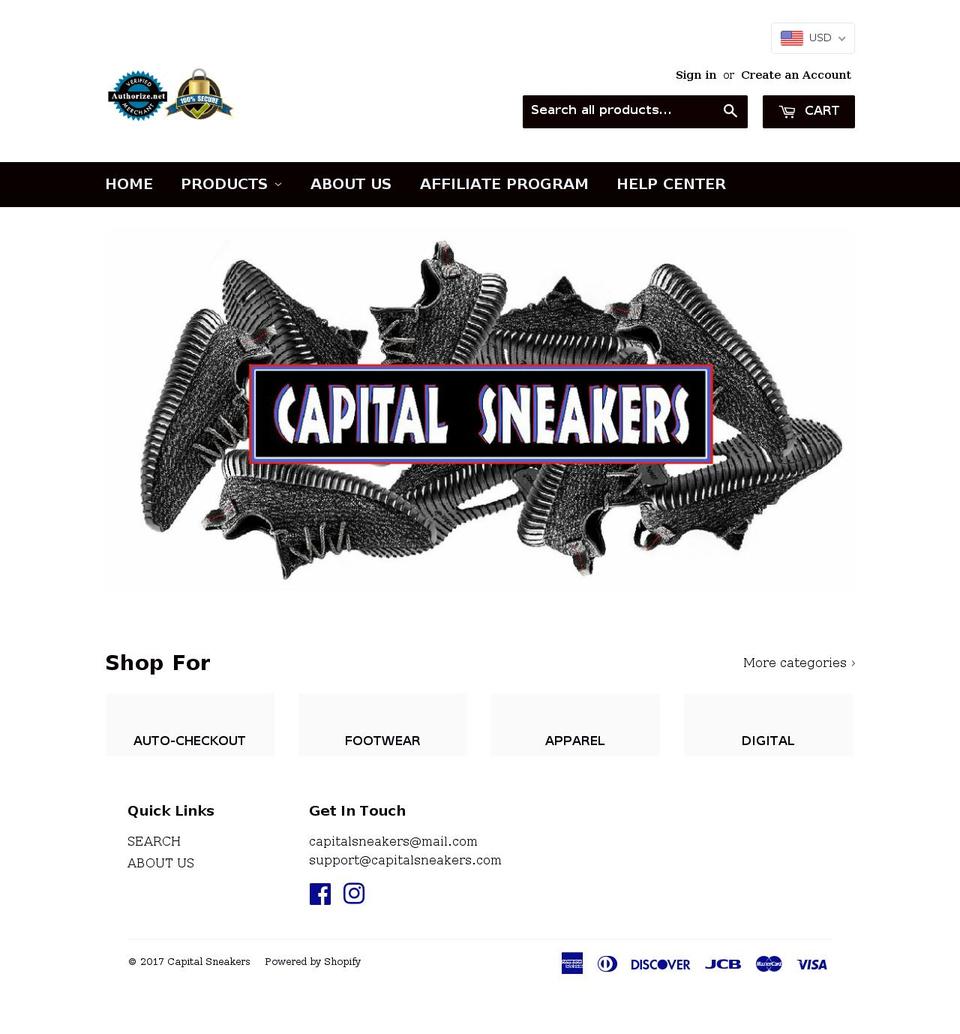 capitalsneakers.com shopify website screenshot
