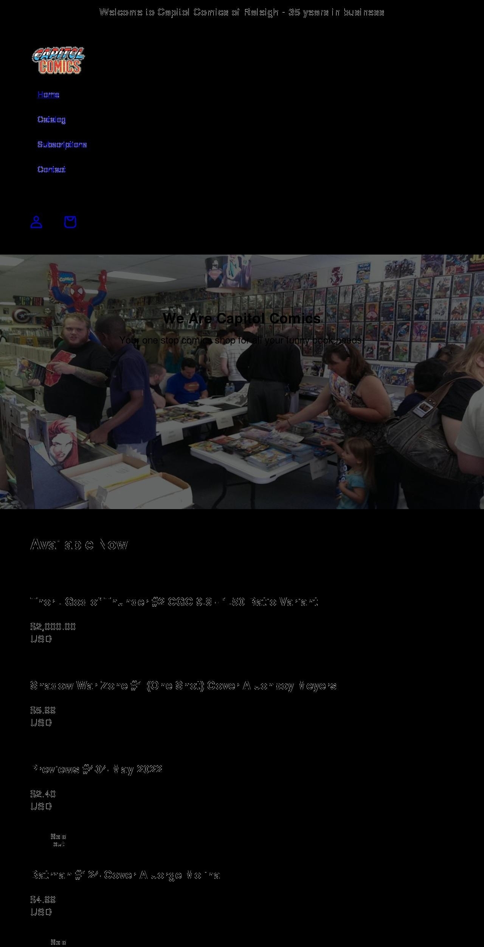 capitolcomicsnc.com shopify website screenshot