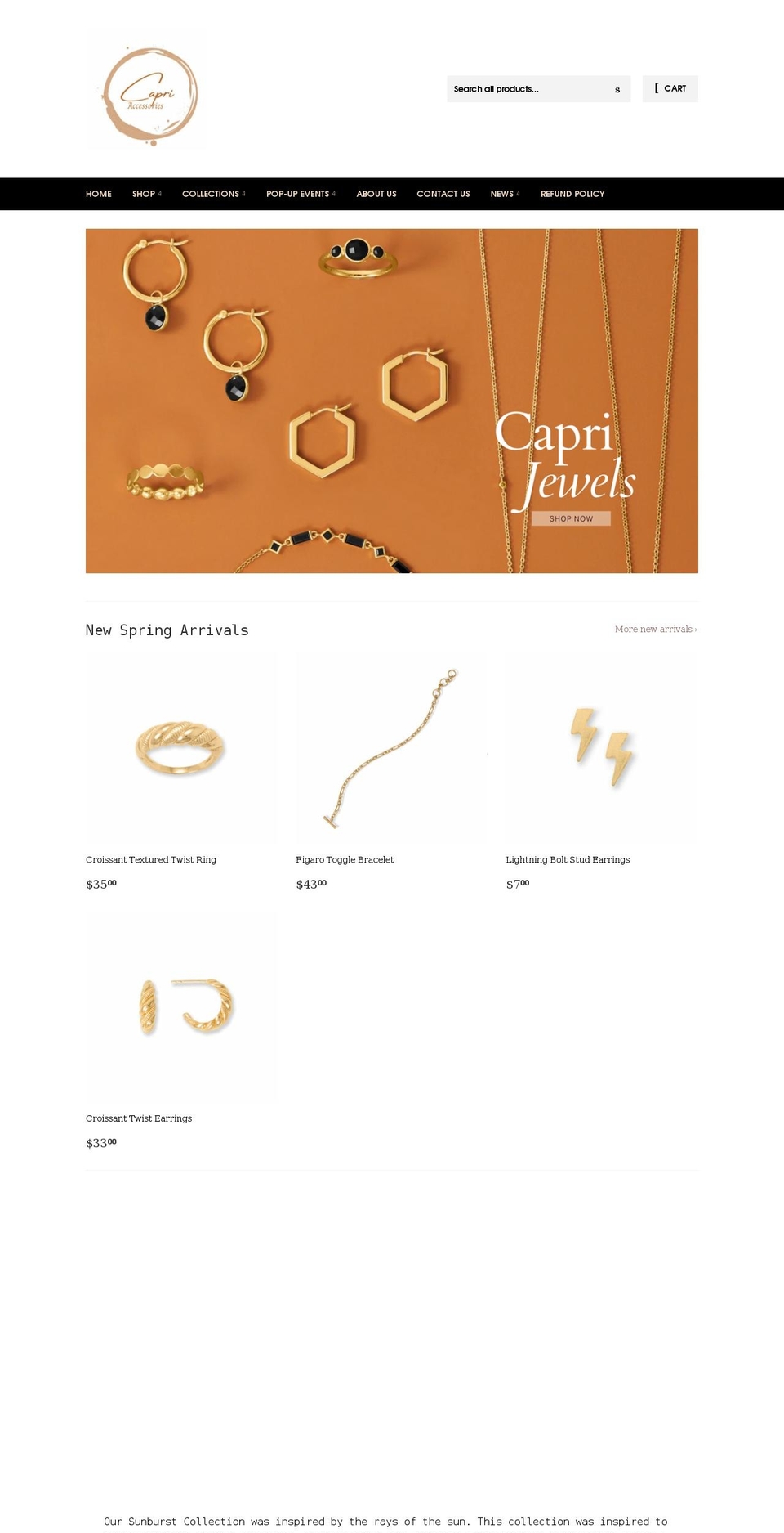 capri-accessories.com shopify website screenshot