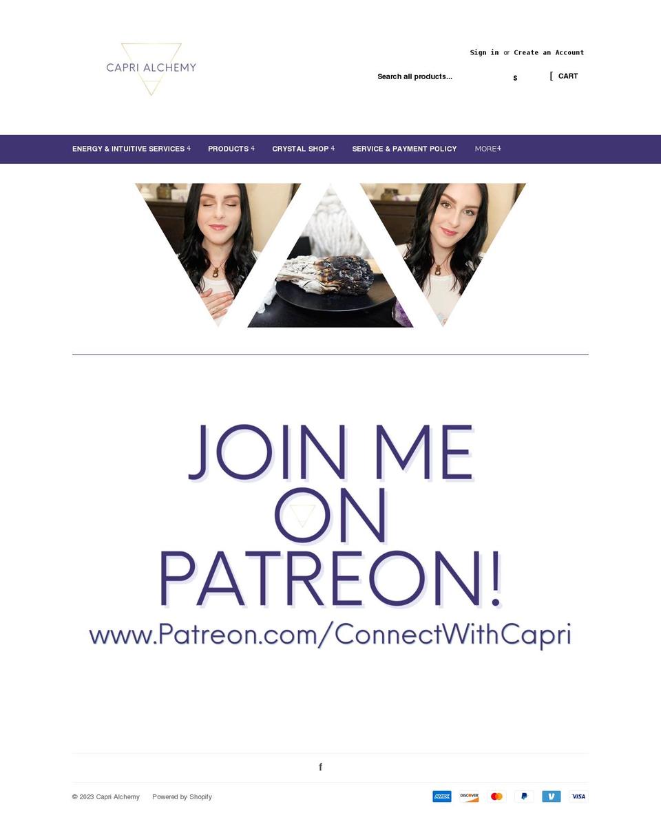 caprialchemy.com shopify website screenshot