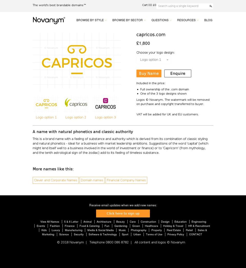 capricos.com shopify website screenshot