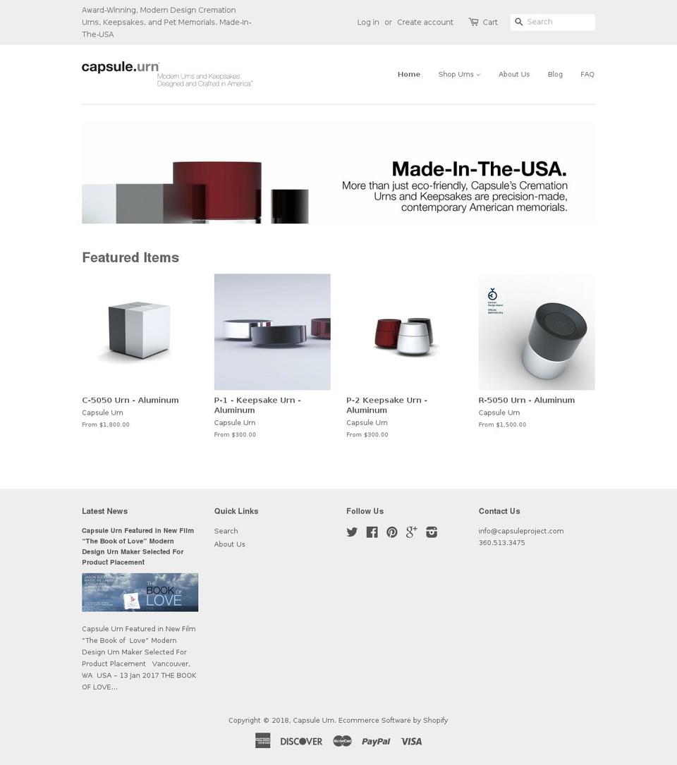 capsuleurn.com — Shopify storefront screenshot