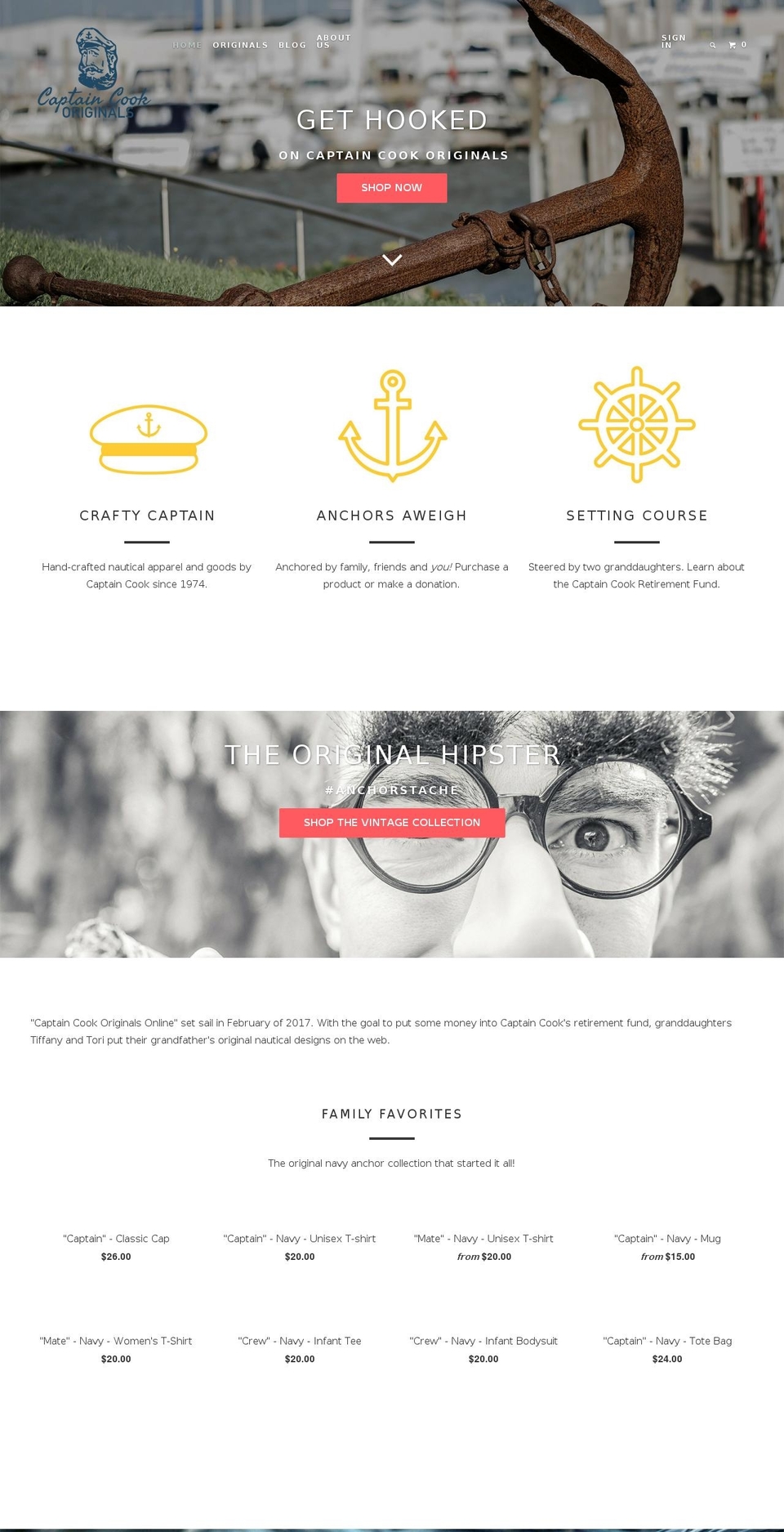 captaincookoriginals.com shopify website screenshot