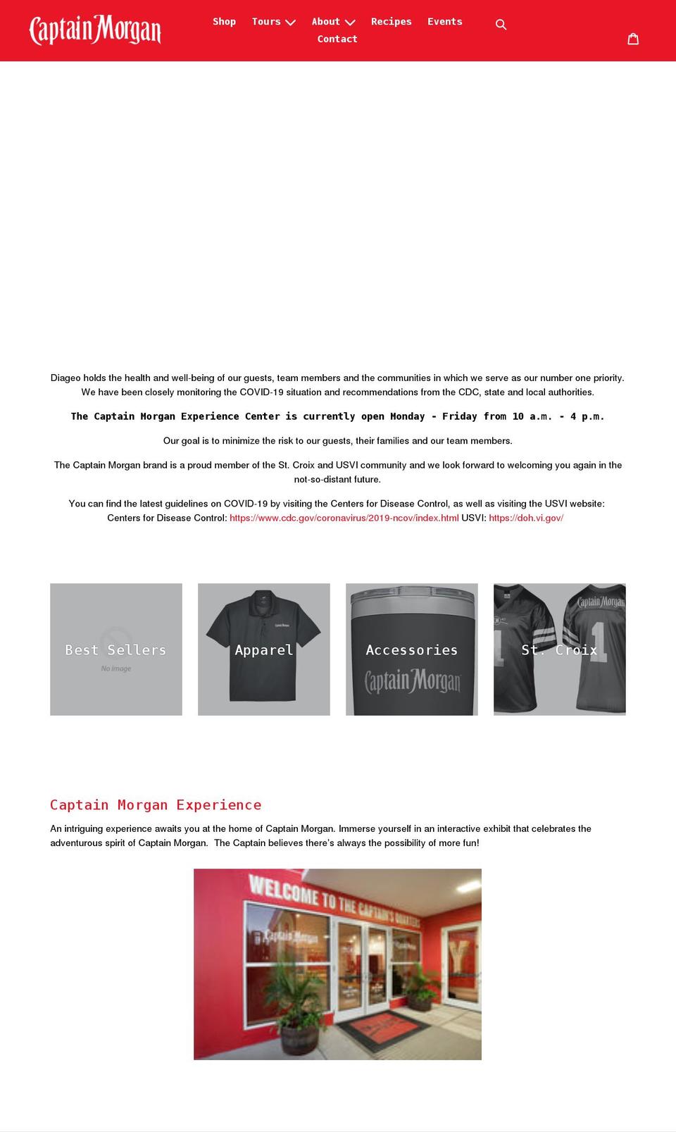 captainmorganvisitorcenter.com shopify website screenshot