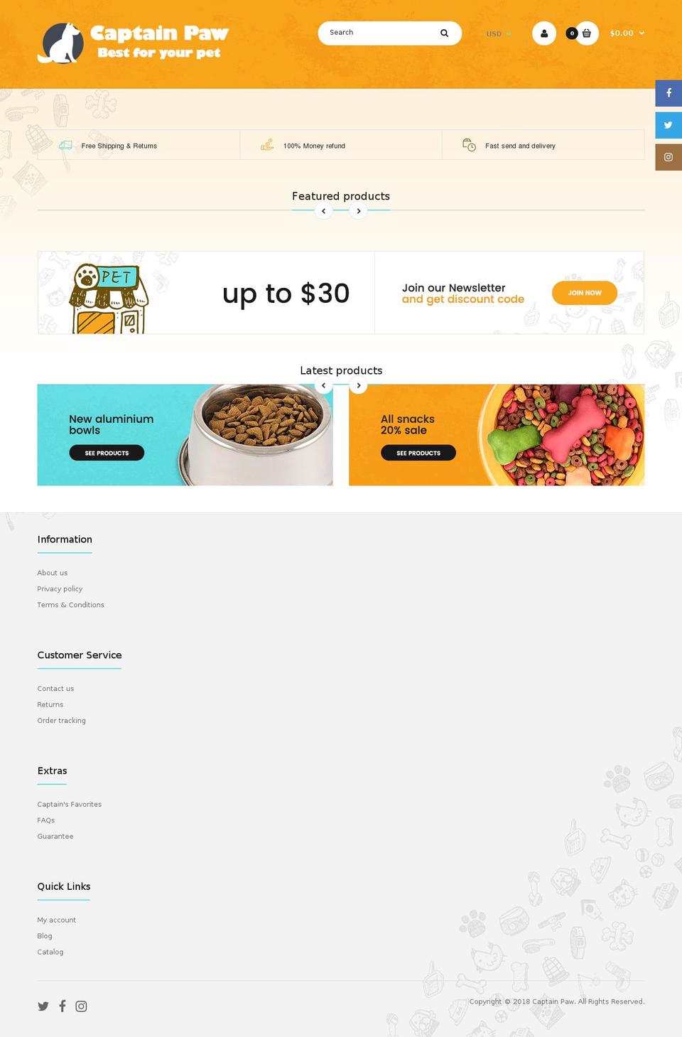 captainpaw.com shopify website screenshot