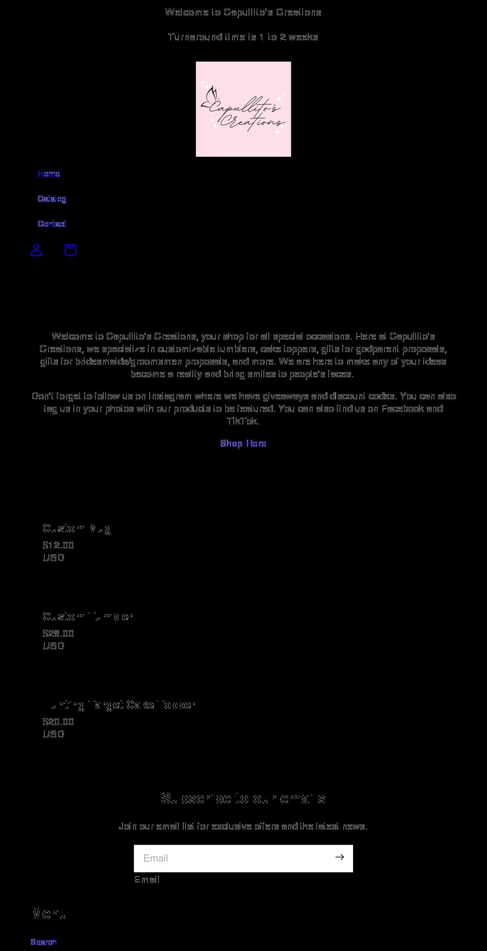 capullitoscreations.com shopify website screenshot