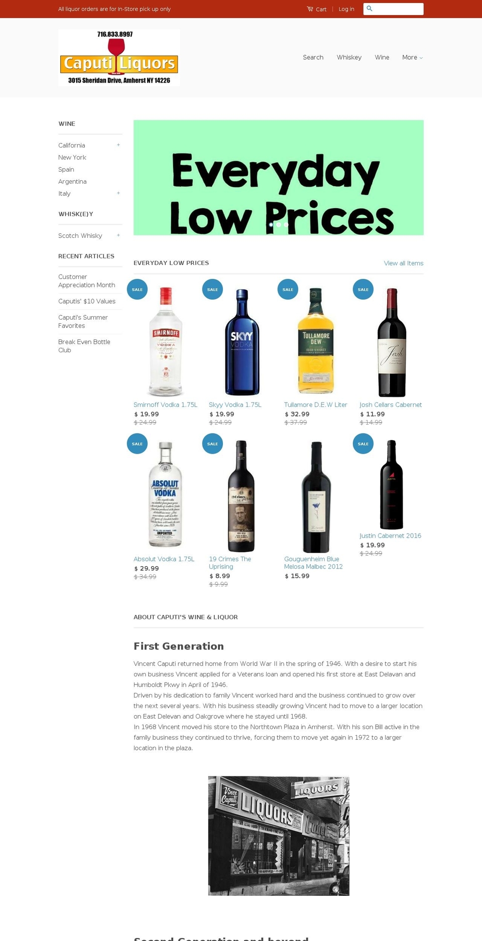 caputisliquors.com — Shopify storefront screenshot