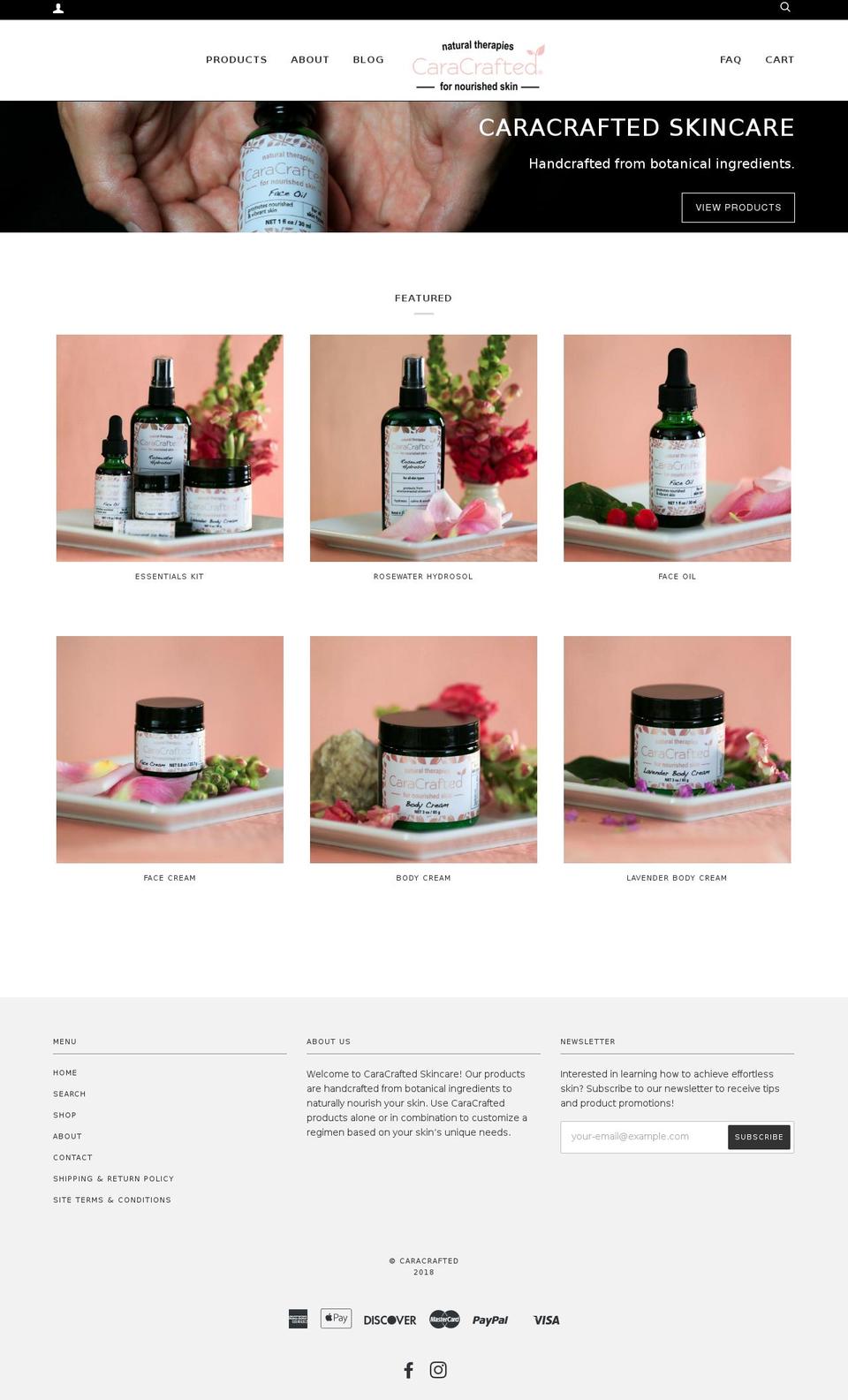 caracraftedskincare.com — Shopify storefront screenshot