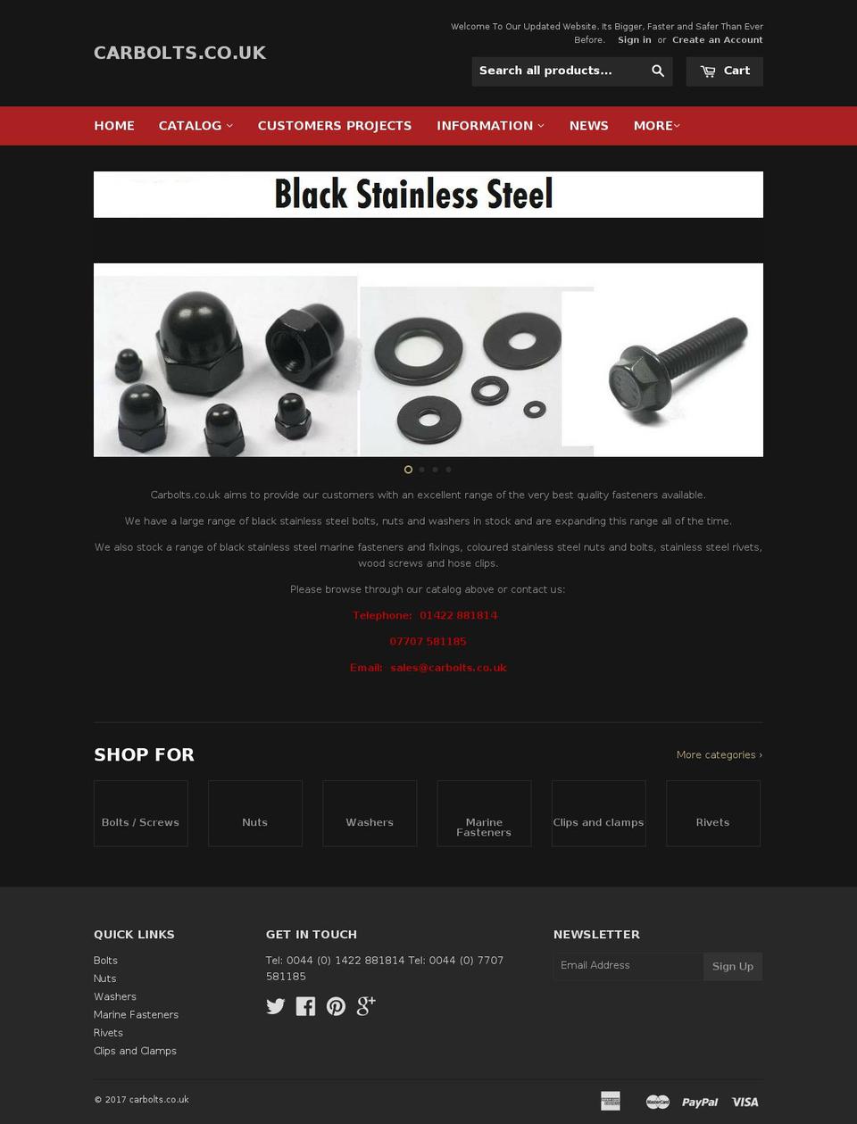 carbolts.co.uk shopify website screenshot