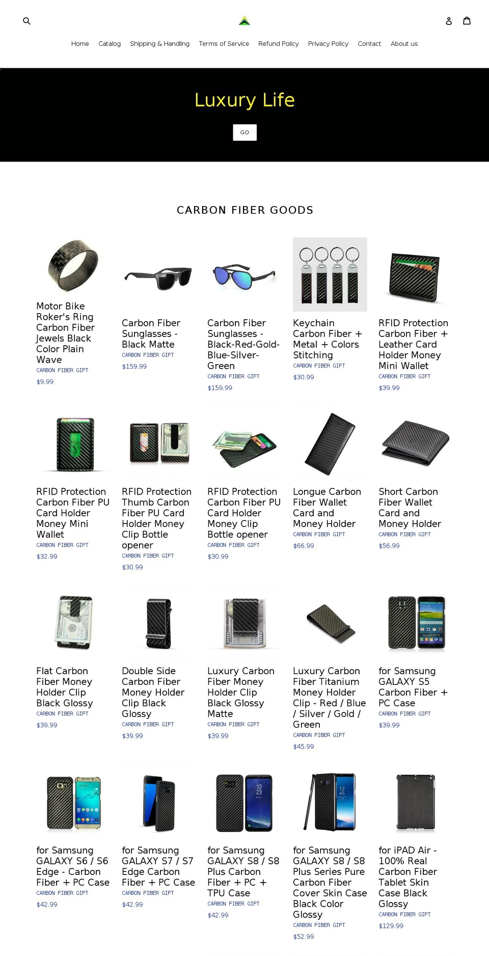 carbon-fiber-goods.com shopify website screenshot