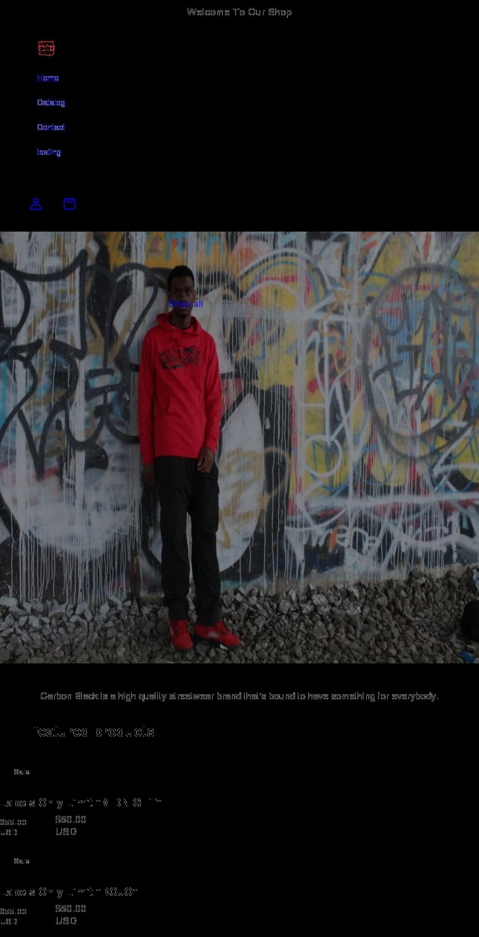carbonblackclothing.com shopify website screenshot