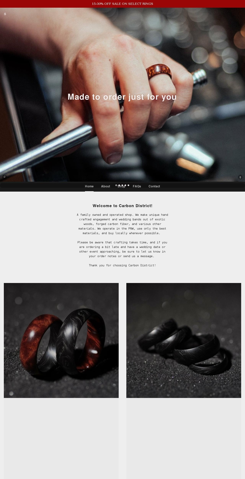 carbondistrictrings.com shopify website screenshot