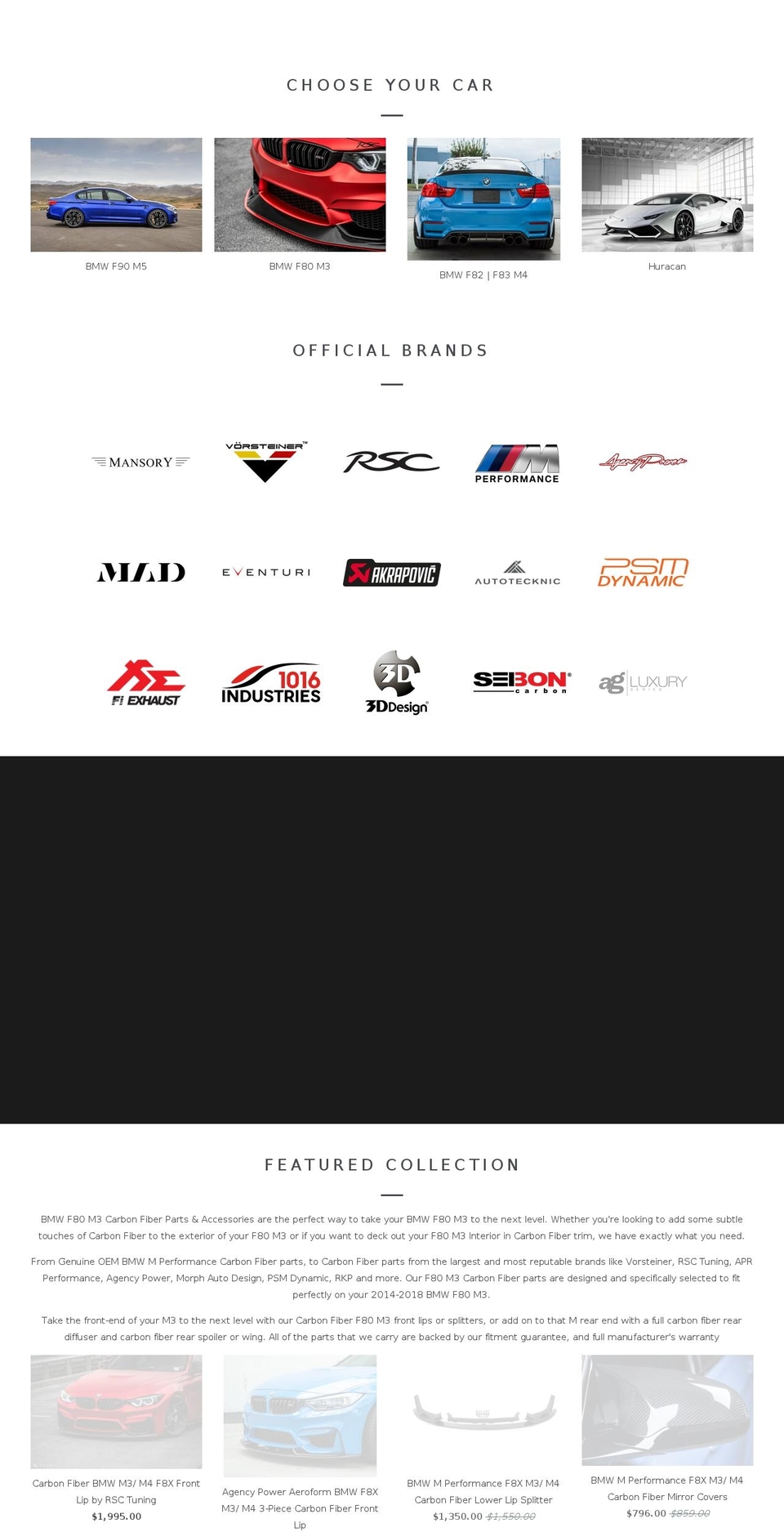 carbonfiberlamborghini.com — Shopify storefront screenshot