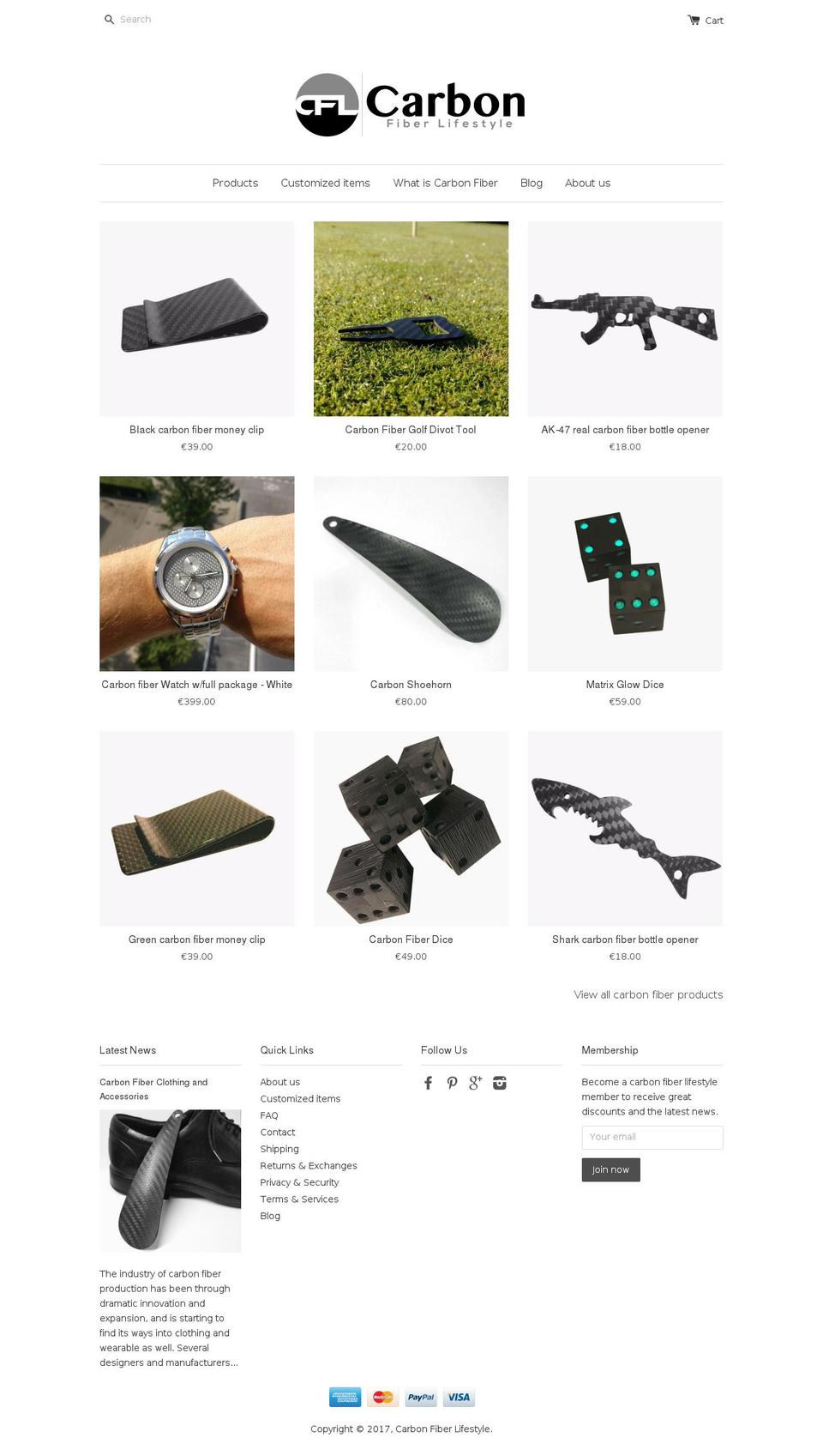 carbonfiberlifestyle.com shopify website screenshot