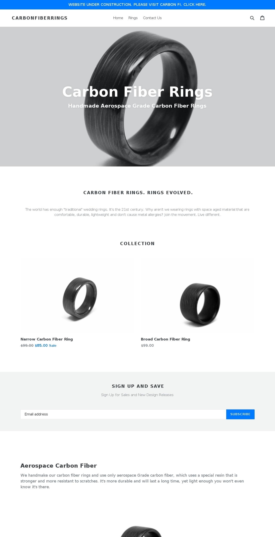 carbonfiberrings.com shopify website screenshot