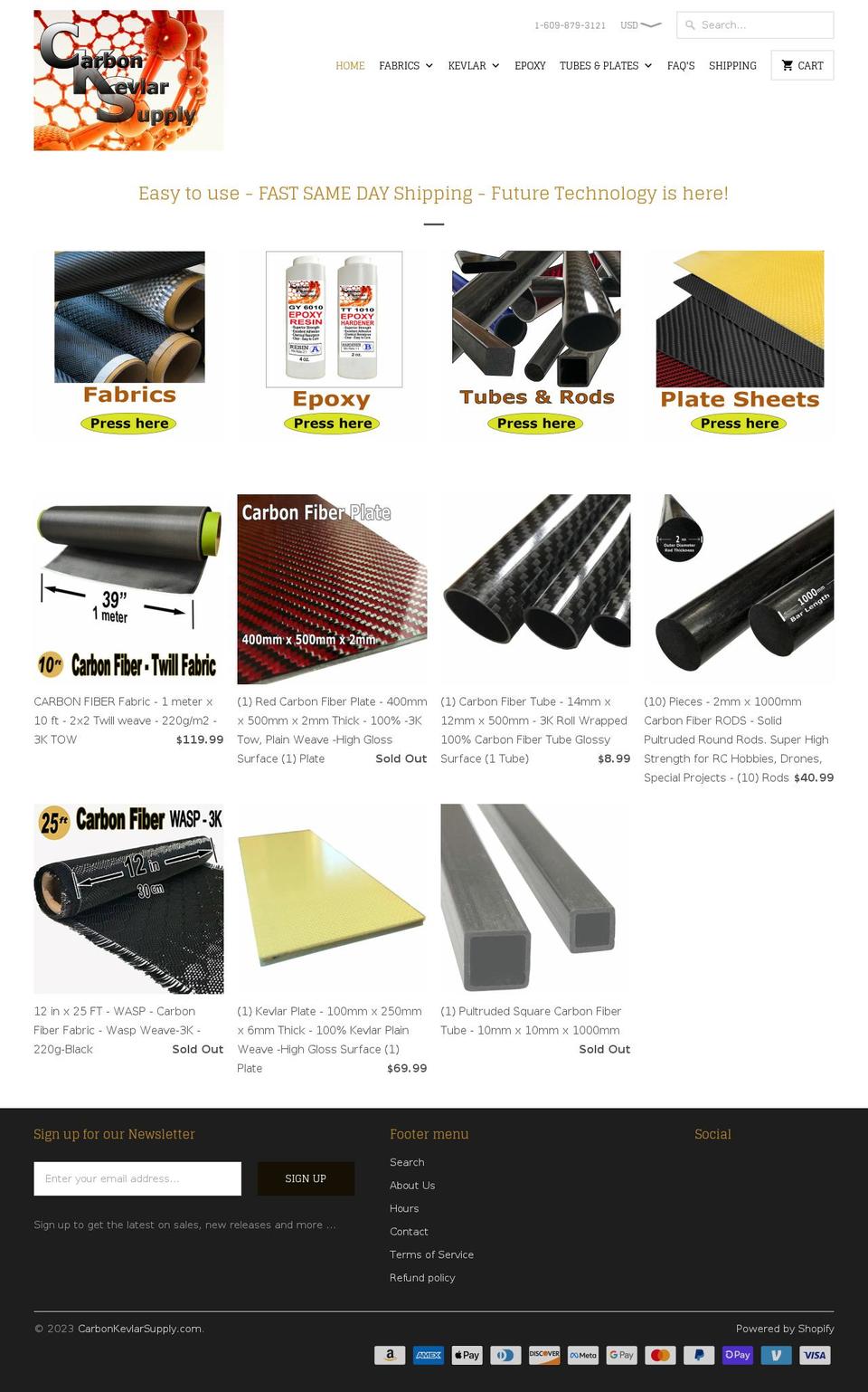 carbonkevlarsupply.com — Shopify storefront screenshot