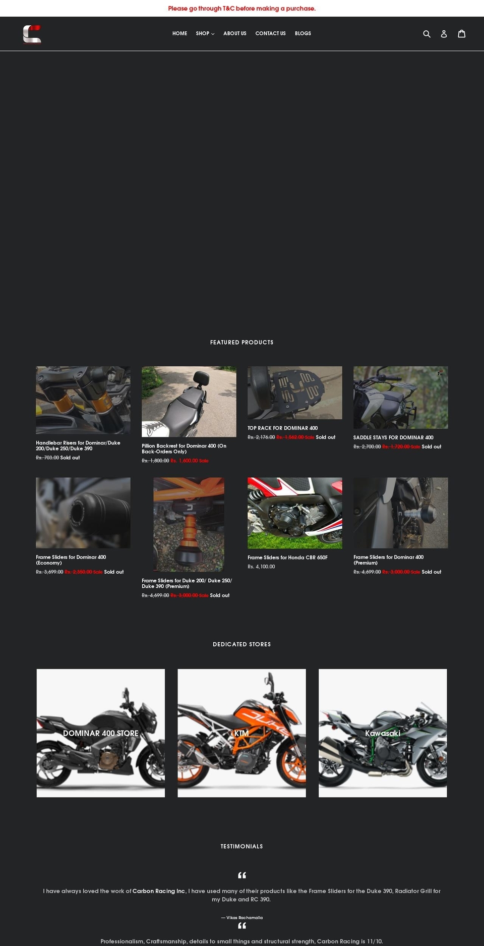 carbonracing.in shopify website screenshot