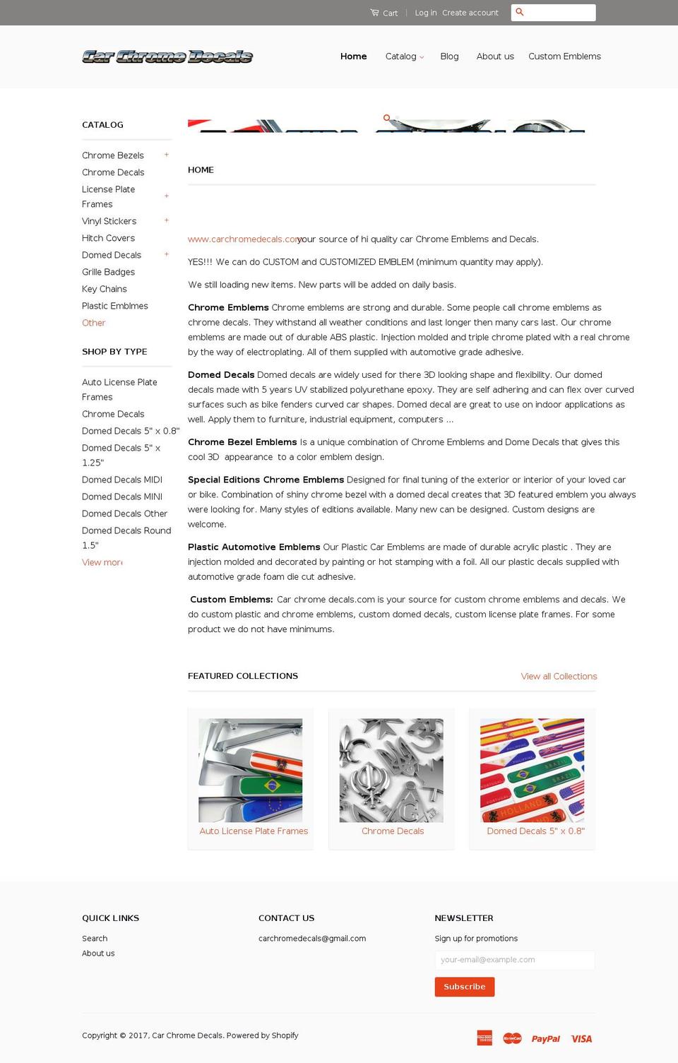 carchromedecals.com shopify website screenshot