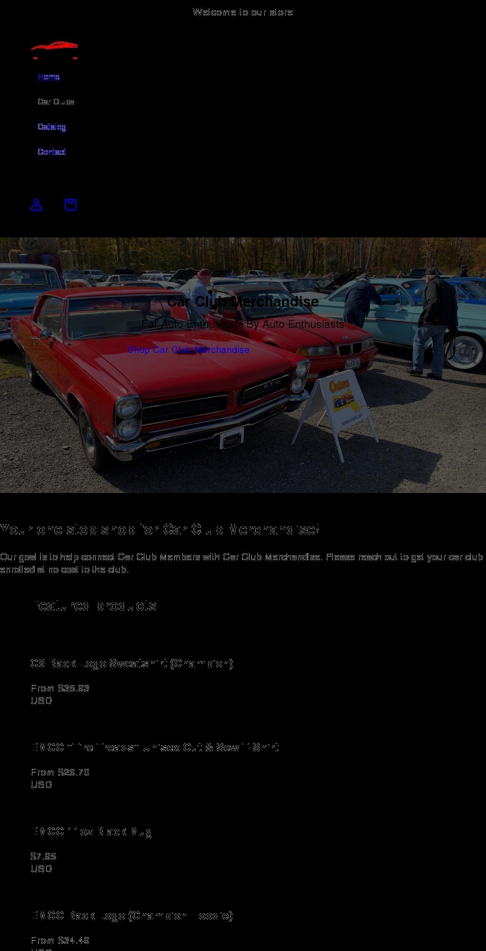 carclubmerchandise.com shopify website screenshot