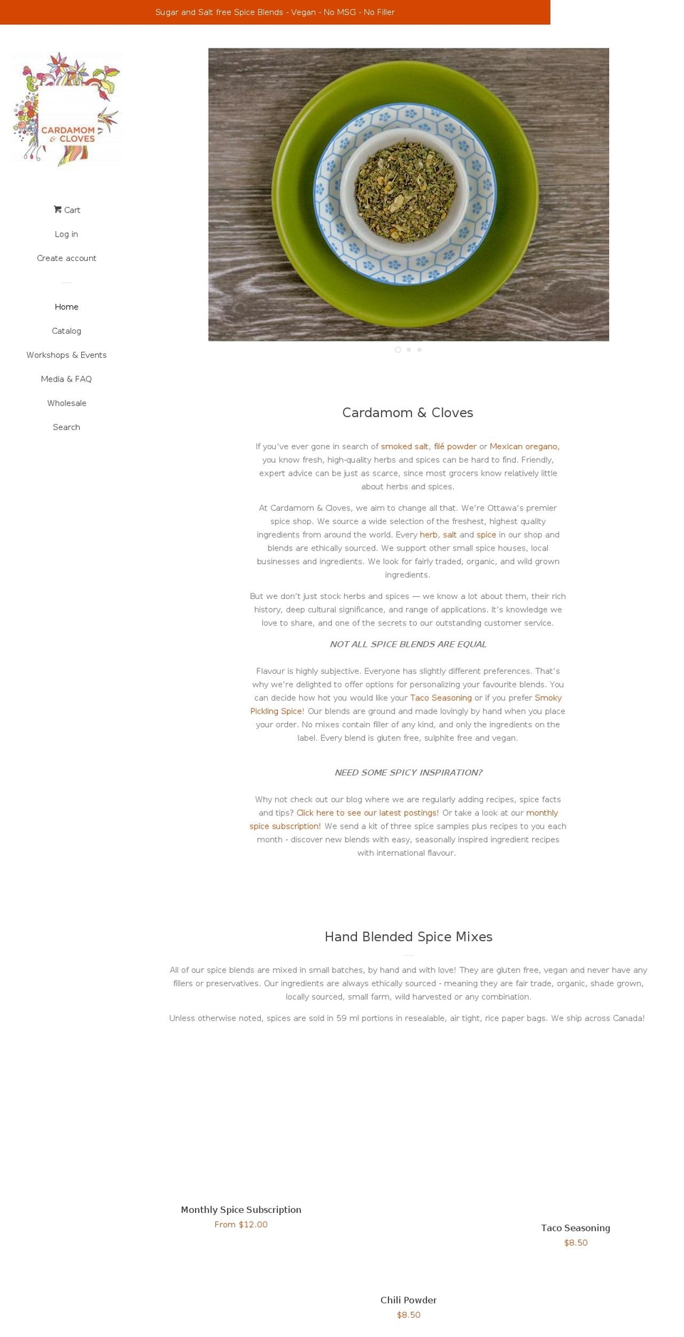 cardamomandcloves.ca shopify website screenshot