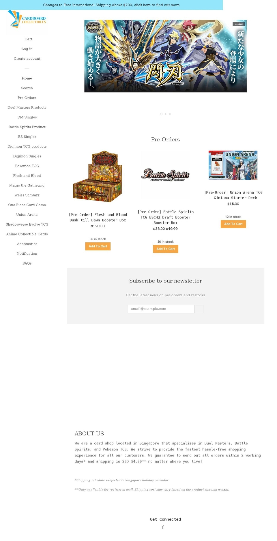 cardboardcollectible.com shopify website screenshot