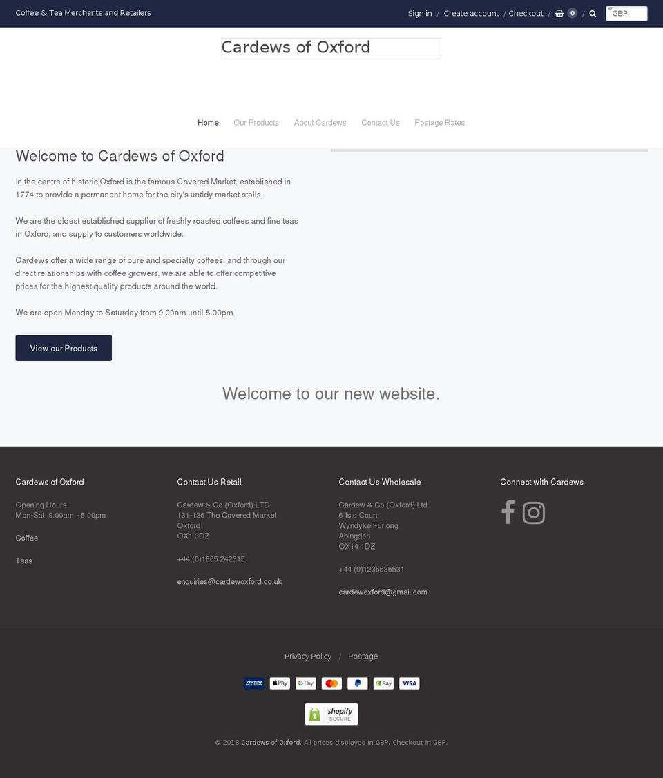 cardewoxford.co.uk shopify website screenshot