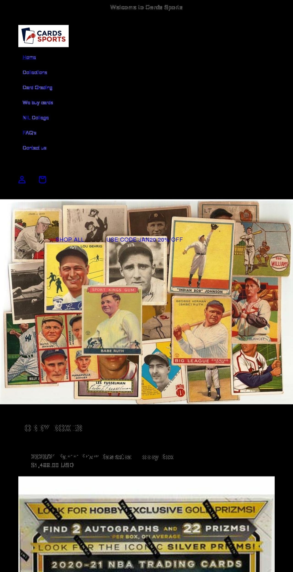 cardssports.com shopify website screenshot