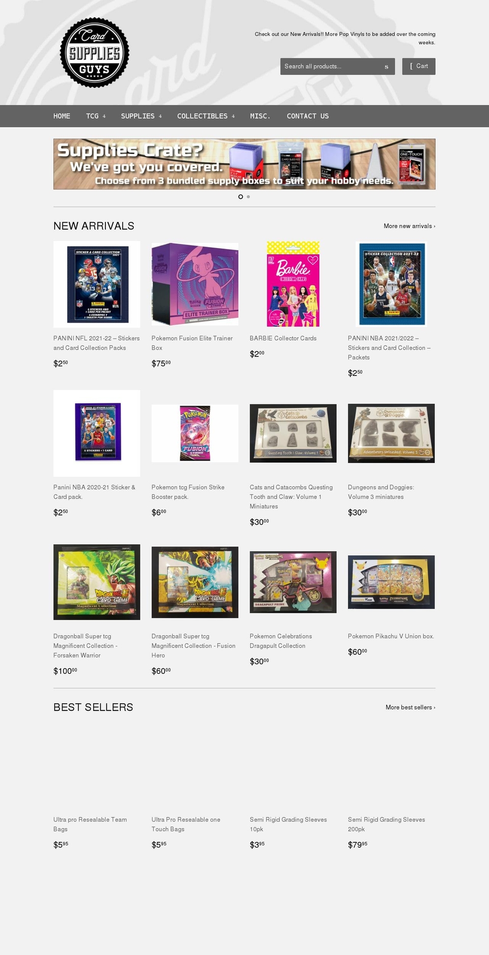 cardsuppliesguys.com shopify website screenshot