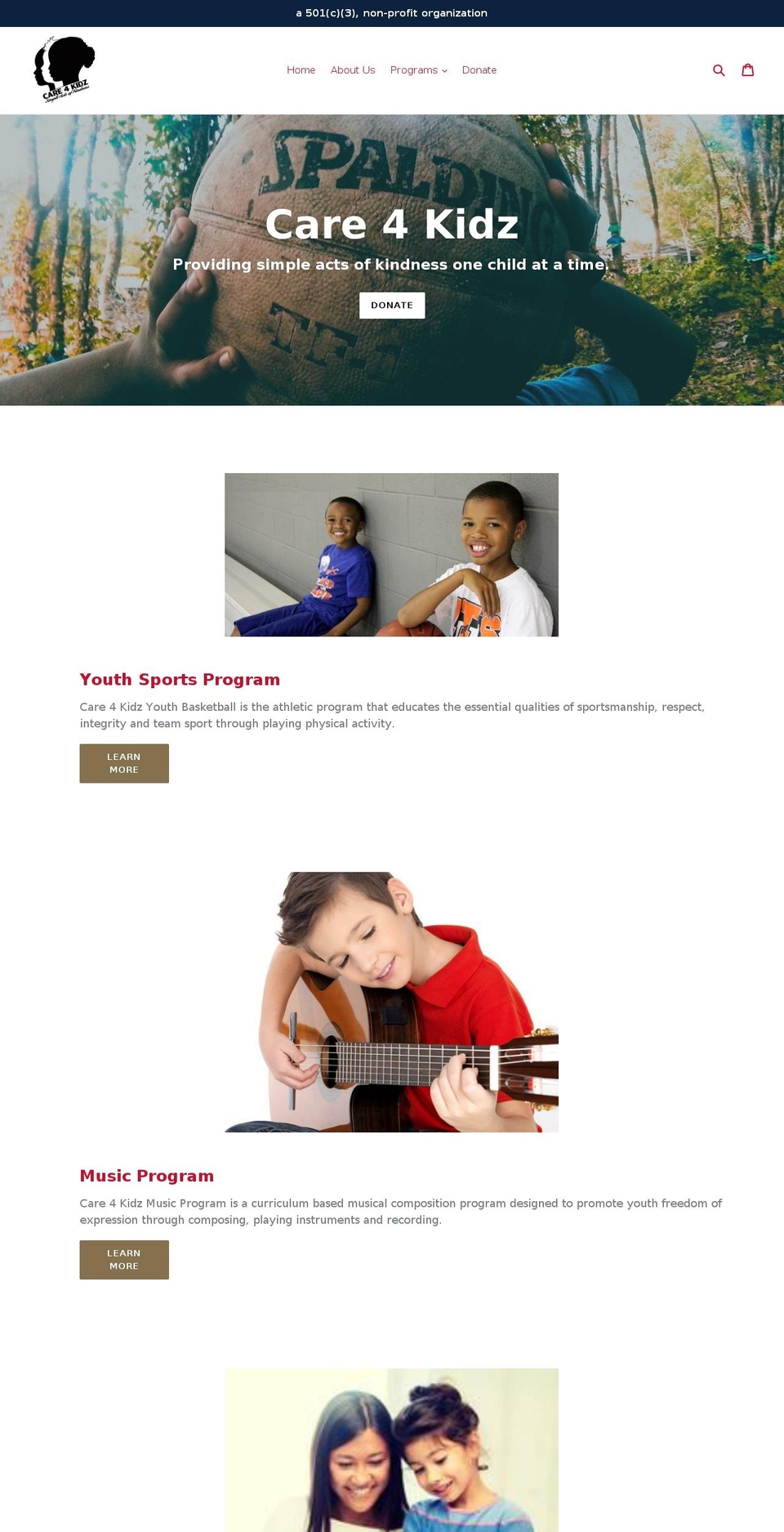 care4kidz.org shopify website screenshot