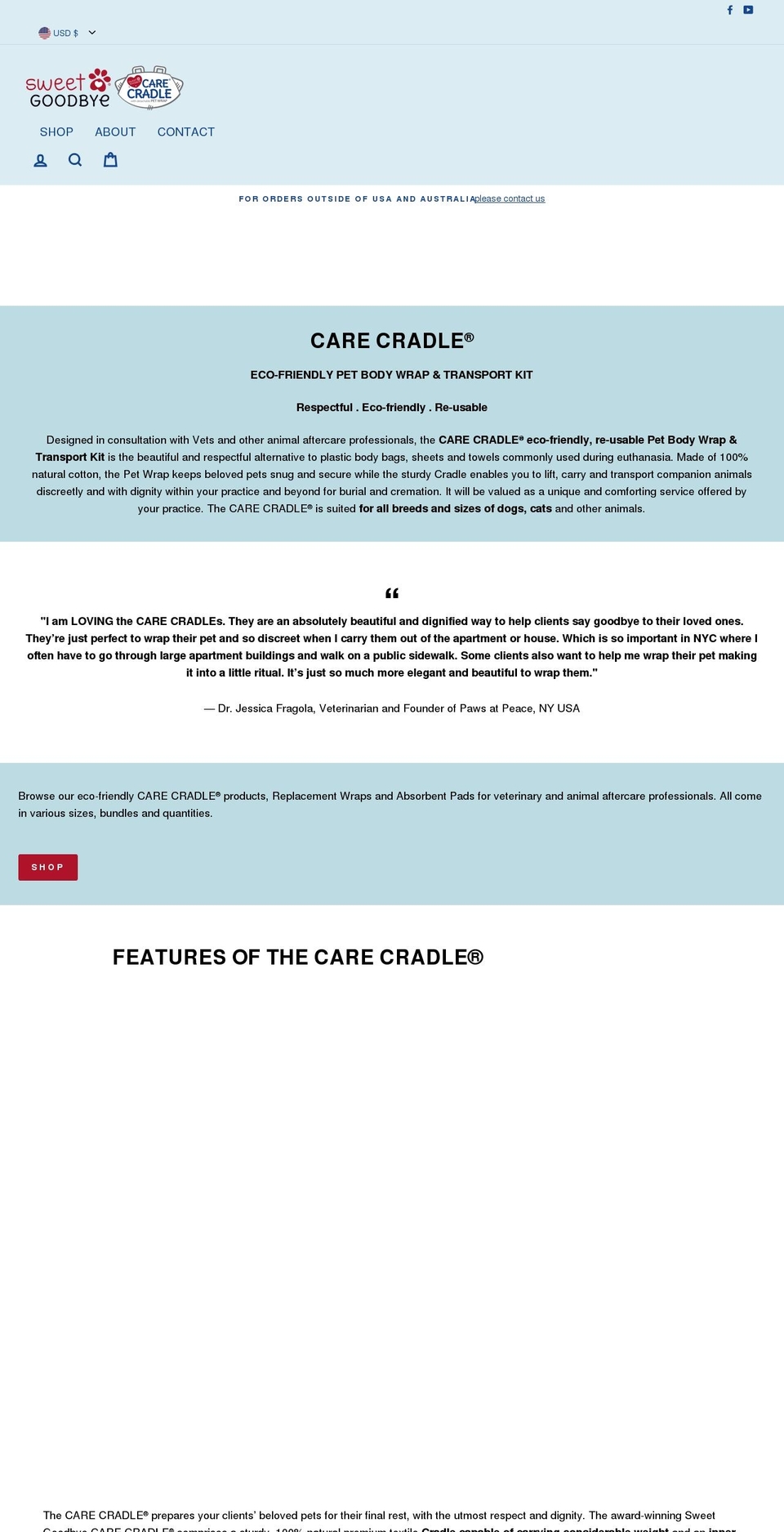 carecradleforpets.com shopify website screenshot