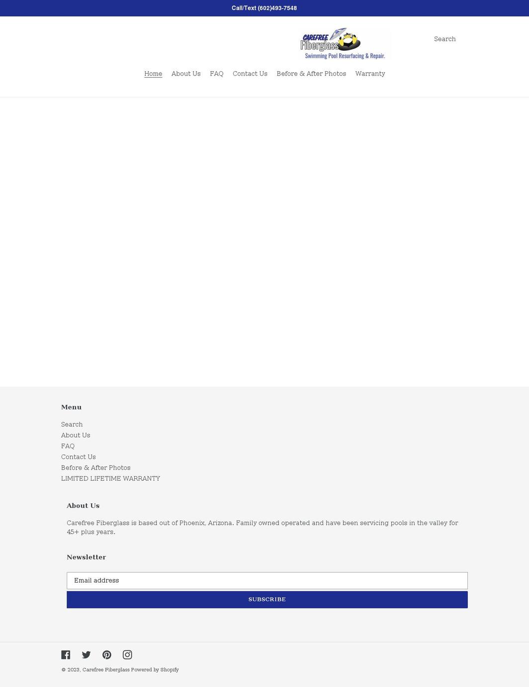 carefreefiberglass.com shopify website screenshot