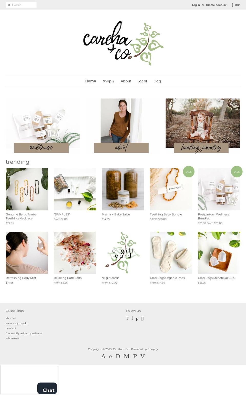 carehaandco.com shopify website screenshot