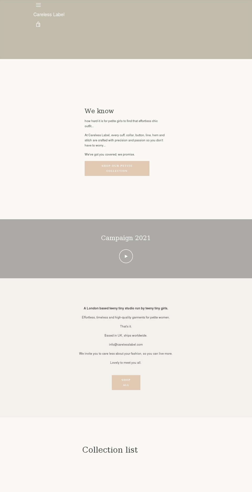 carelesslabel.com shopify website screenshot