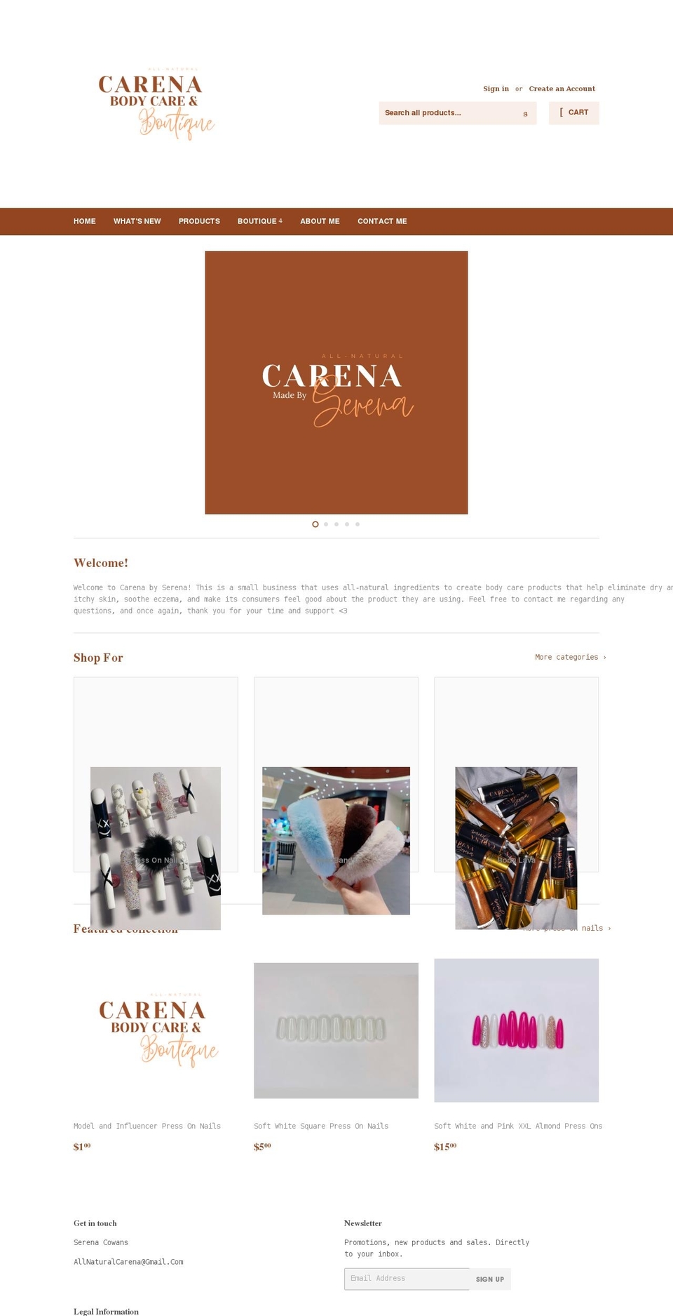 carenabodycare.com shopify website screenshot