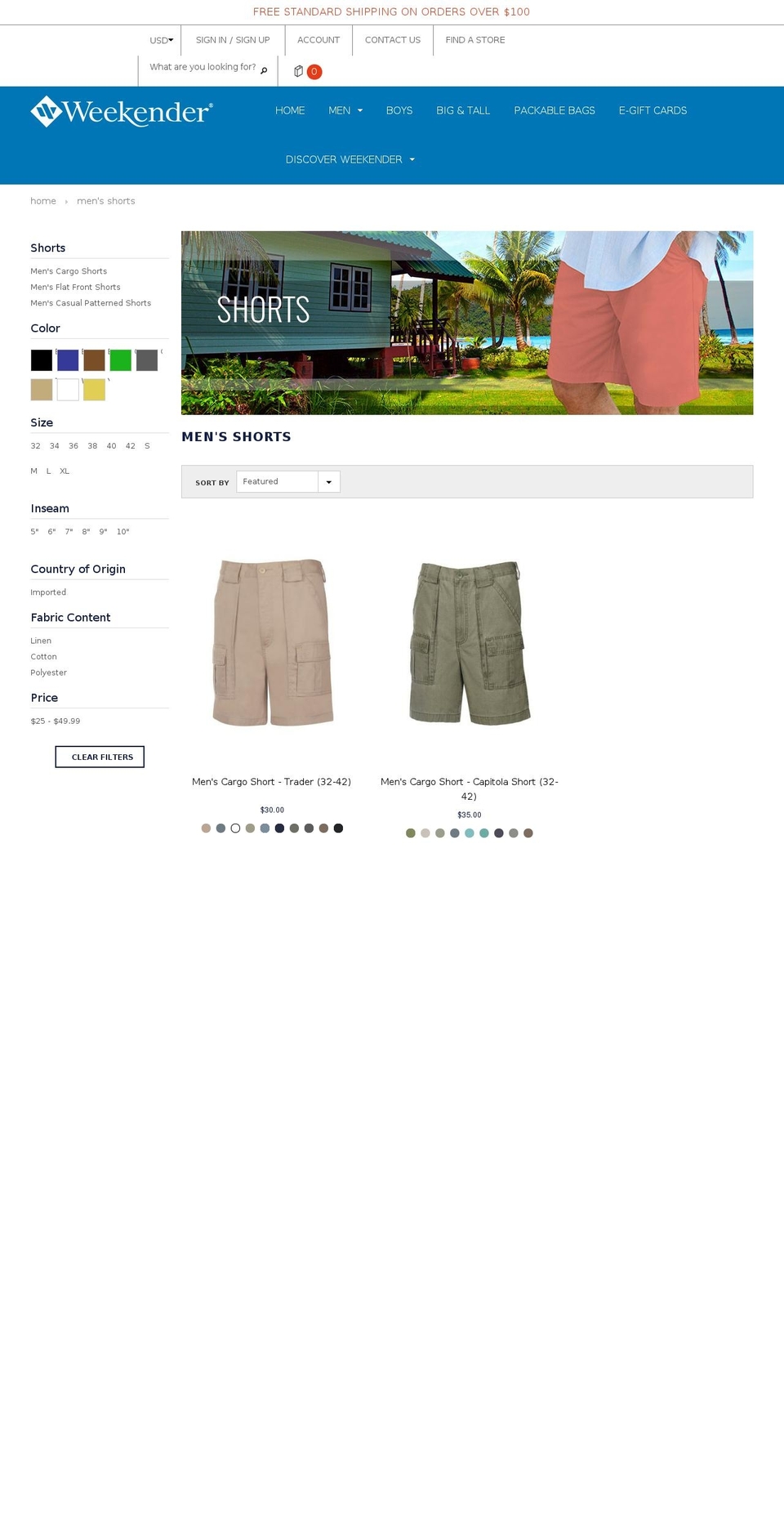 cargoshorts.com shopify website screenshot